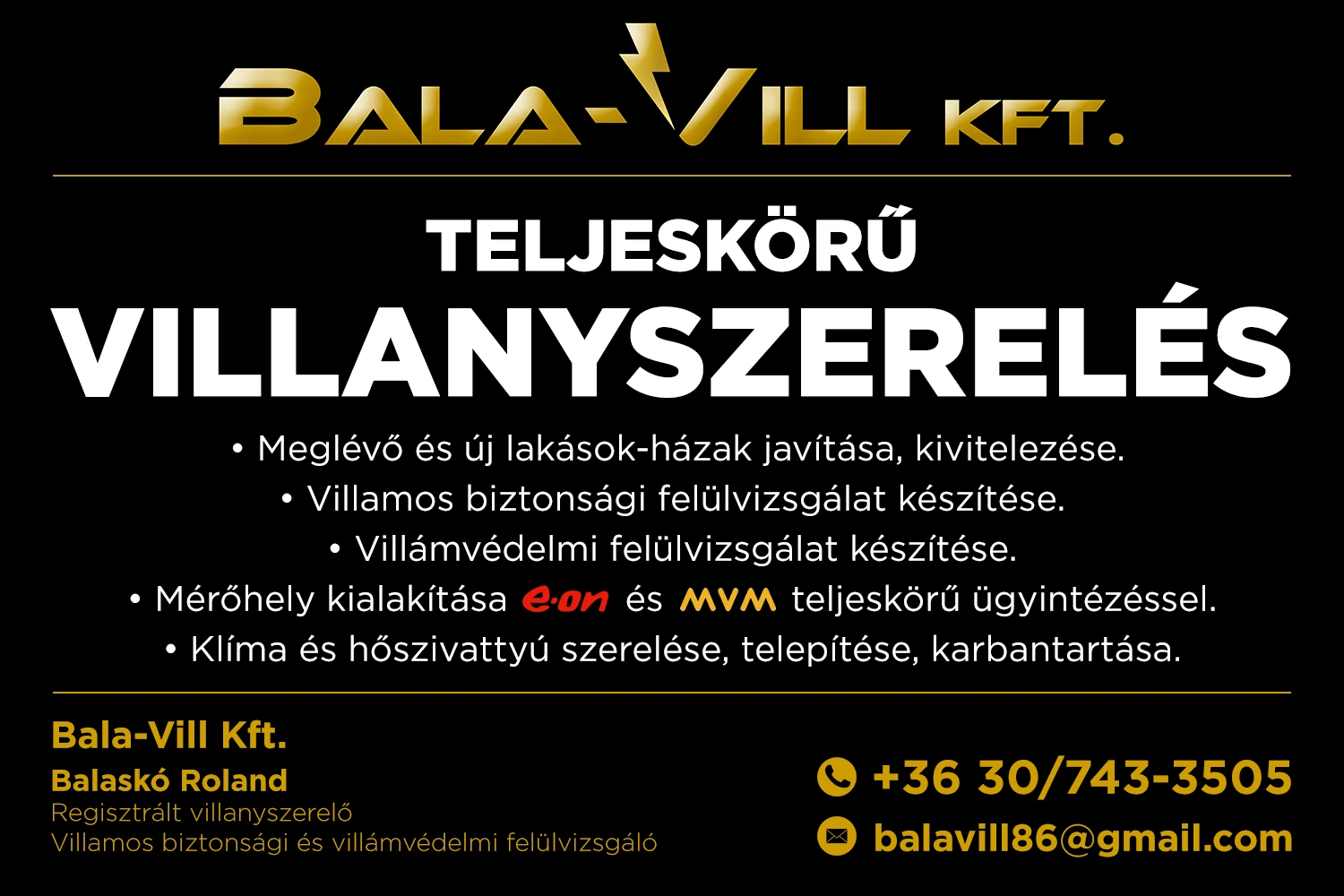 Villanyszerelés - Bala-Vill Kft.