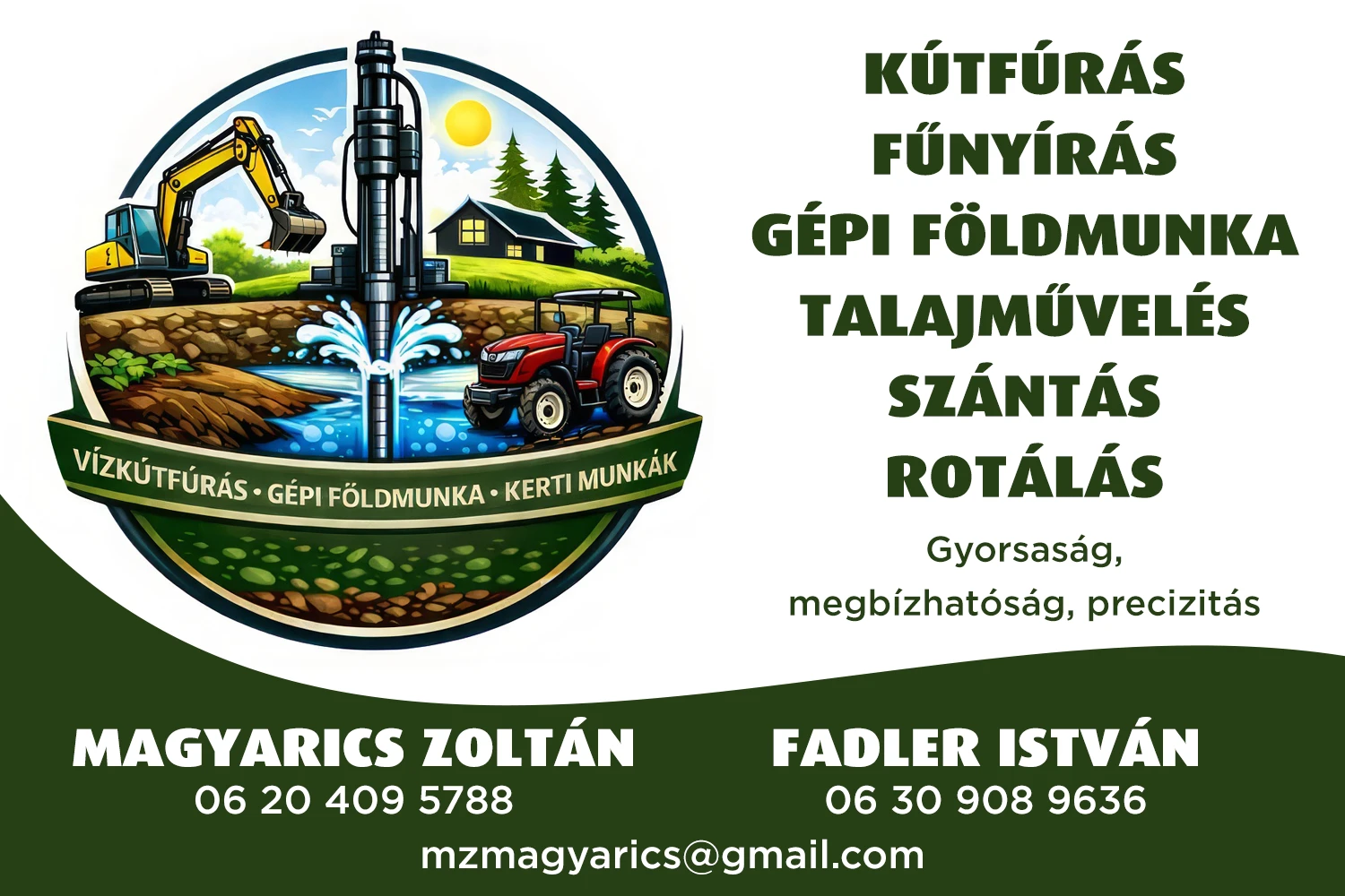 Kútfúrás, gépi földmunka, kerti munkák